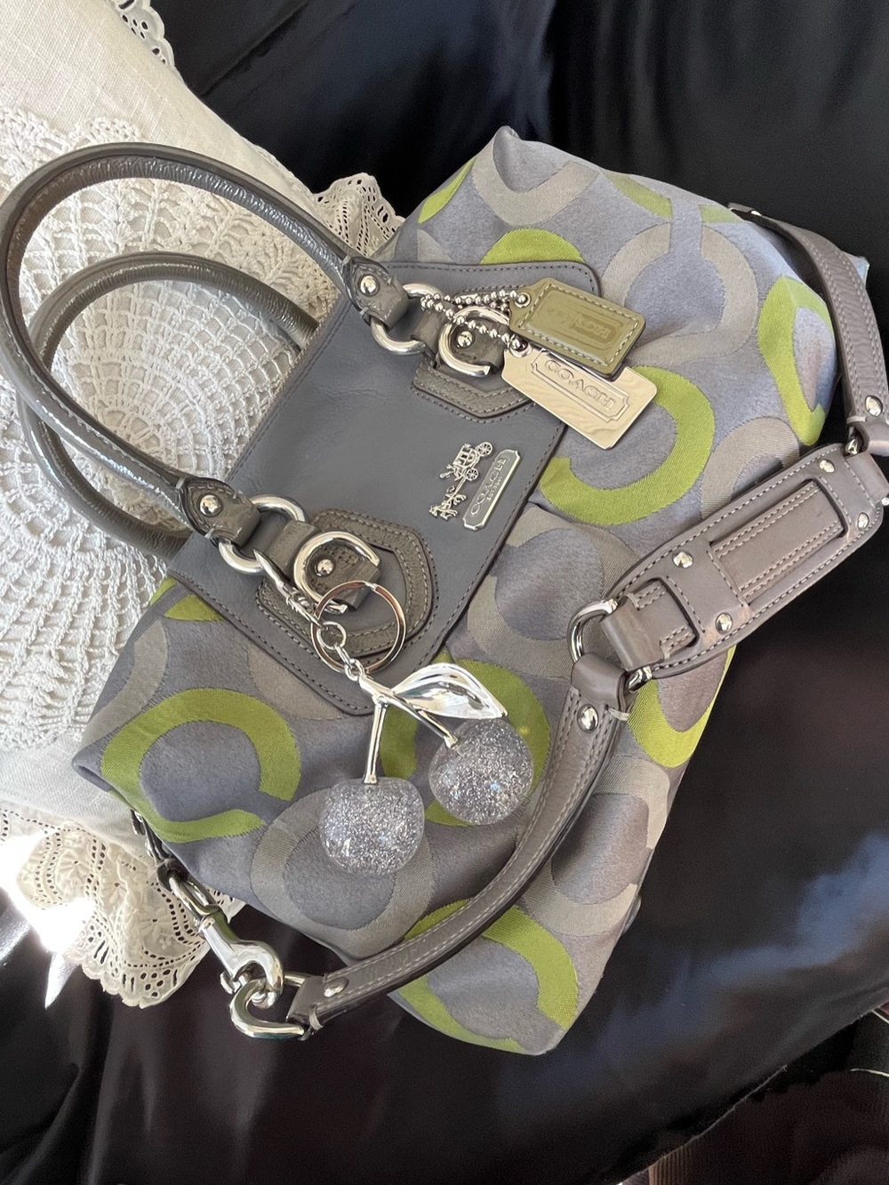 Coach Gray 🩶💚 Lime Signature Satchel with Leather Trim, EUC Y2K - Picture 4 of 7